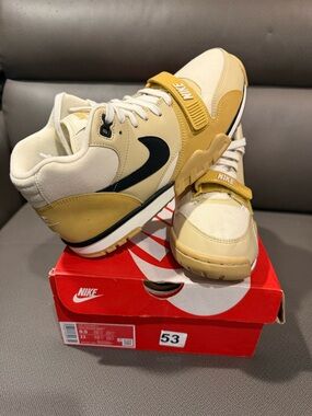 Nike Kids Beige and Yellow High-Top Sneakers with Black Swoosh